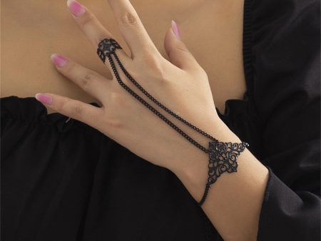 Black-Plated Crown Wrist-To-Ring Bracelet Online Sale