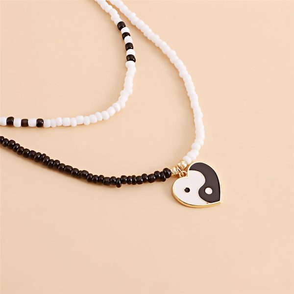 Black & White Howlite Yin Yang Pendant Layered Necklace Supply