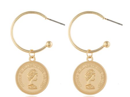 18K Rose Gold-Plated Queen Coin Drop Earrings Fashion