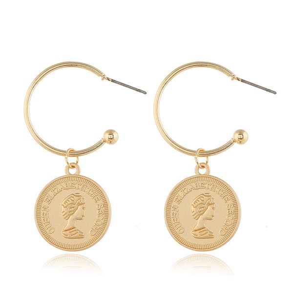 18K Rose Gold-Plated Queen Coin Drop Earrings Fashion