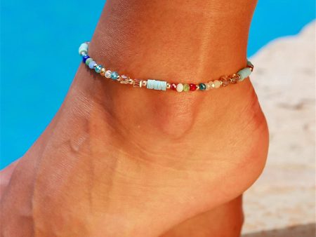 Blue Acrylic & 18K Gold-Plated Beaded Anklet Fashion