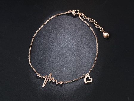 18K Rose Gold-Plated Electrocardiogram & Heart Anklet Cheap