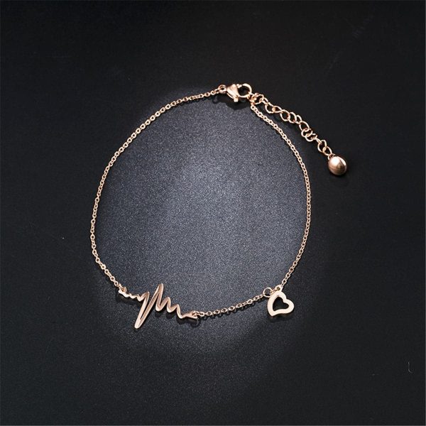 18K Rose Gold-Plated Electrocardiogram & Heart Anklet Cheap