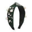 Dark Green Polyster & Pearl Knot-Accent Headband Online Sale