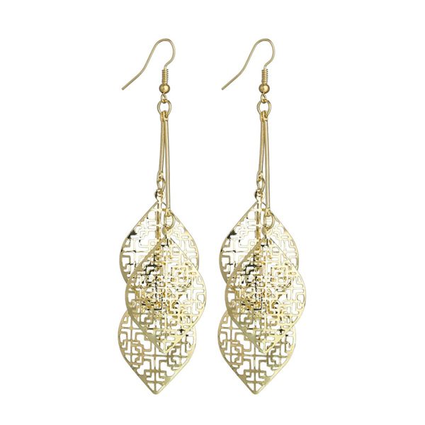 18K Gold-Plated Layered Leaves Drop Earrings Online now