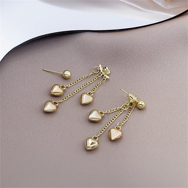 18K Gold-Plated Heart Tassel Drop Earrings For Cheap