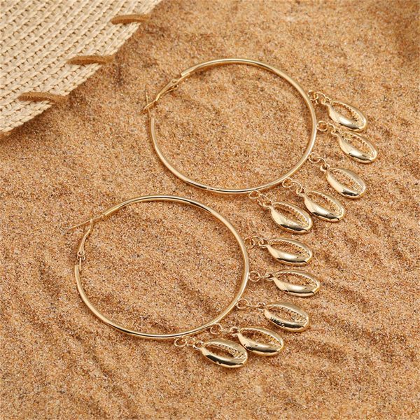 18K Gold-Plated Shell Tassel Hoop Earrings For Discount