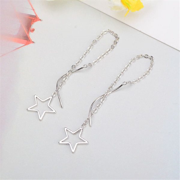 Silver-Plated Hollow Star Threader Earrings on Sale