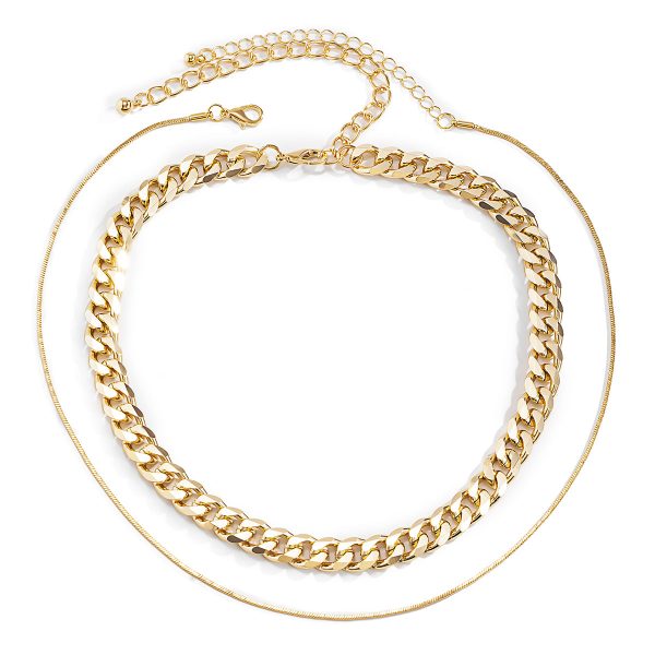 18K Gold-Plated Curb Chain Choker Necklace & Mini Herringbone Chain Discount