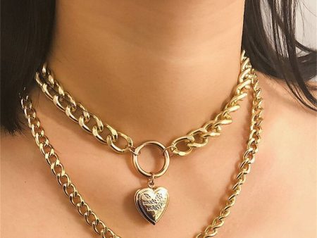 18K Gold-Plated Curb Chain Heart Locket Layered Pendant Necklace Online Sale