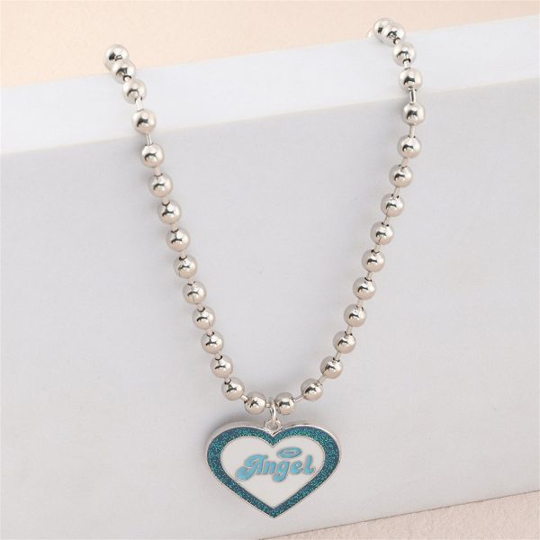 Blue Enamel & Silver-Plated  Angel  Heart Pendant Necklace Supply