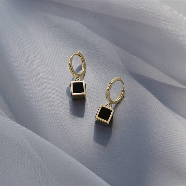 Black Acrylic & 18K Gold-Plated Cube Huggie Earrings Hot on Sale