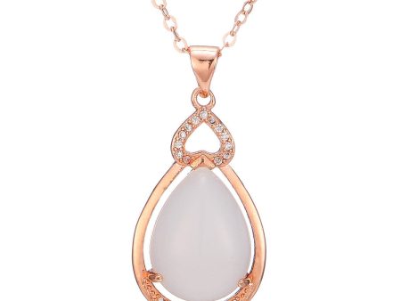 White Jade & Cubic Zirconia Pear Cut Pendant Necklace Supply