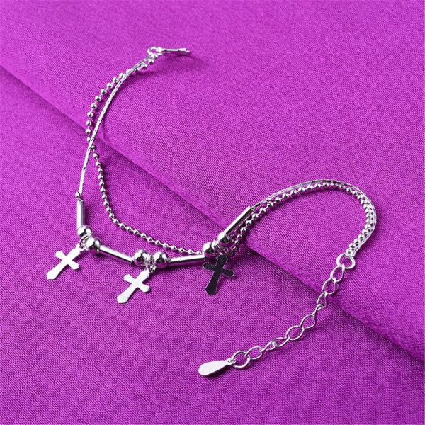 Silver-Plated Cross & Bead Double-Strand Anklet Online Sale