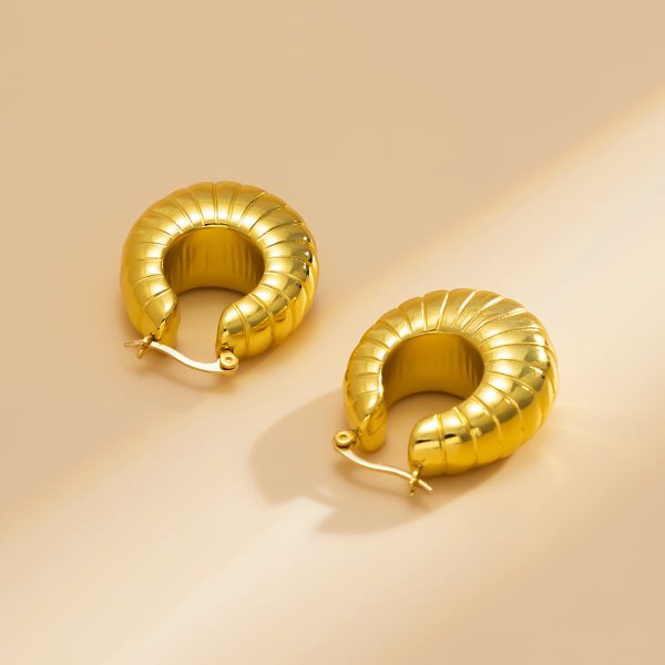 18K Gold-Plated Ribbed U-Shape Drop Earrings For Cheap