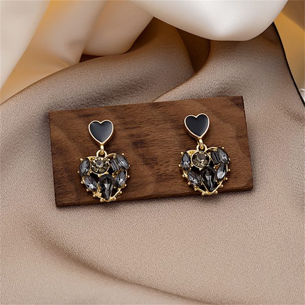 Black Crystal & 18K Gold-Plated Heart Drop Earrings Discount