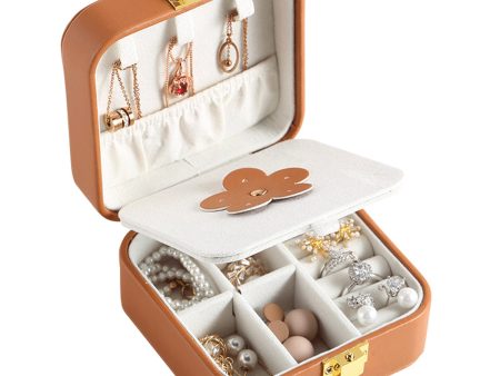 Brown Flower-Accent Two-Compartment Jewelry Box Supply