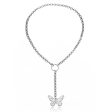 Silver-Plated Butterfly Pendant Drop Necklace on Sale