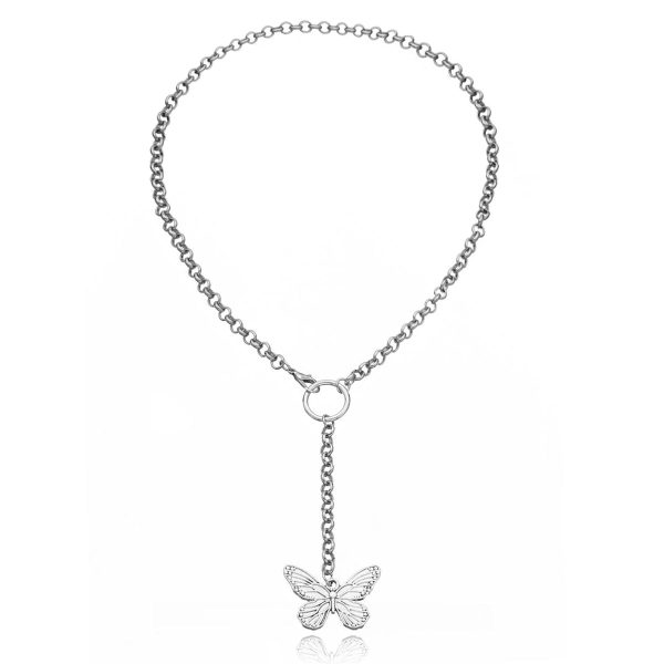 Silver-Plated Butterfly Pendant Drop Necklace on Sale