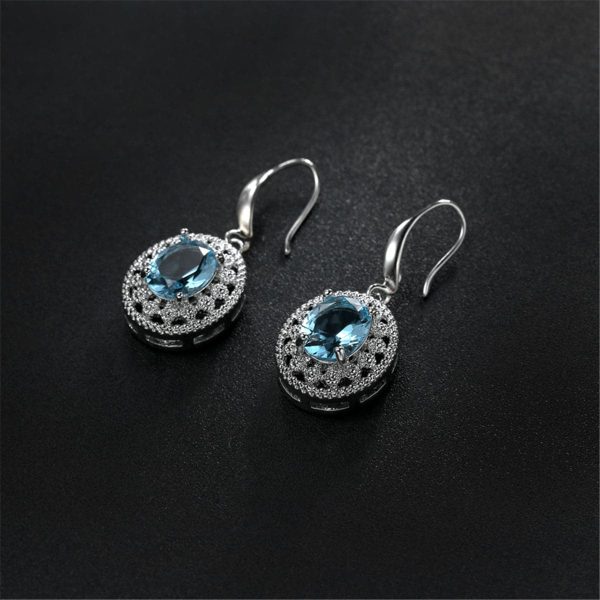 Sea Blue Crystal & Cubic Zirconia Silver-Plated Oval Drop Earrings Online now