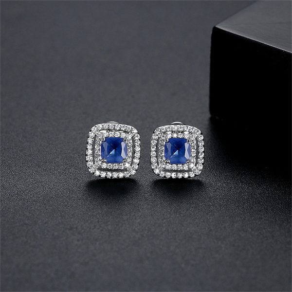 Blue Crystal & Cubic Zirconia Silver-Plated Halo Square Stud Earrings Hot on Sale