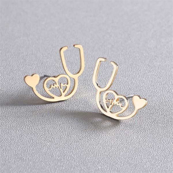 18K Gold-Plated Stethoscope Stud Earrings Online Hot Sale