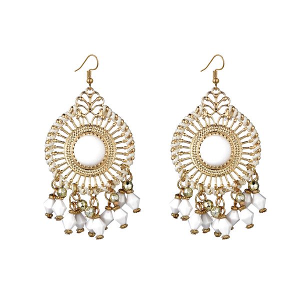 White Acrylic & Enamel 18K Gold-Plated Openwork Round Drop Earrings For Sale