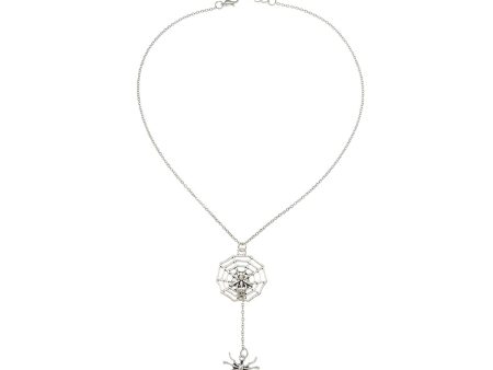 Silver-Plated Spider & Web Drop Necklace on Sale