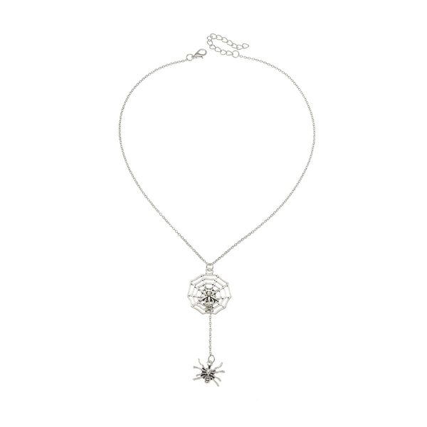 Silver-Plated Spider & Web Drop Necklace on Sale