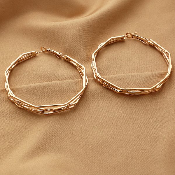 18K Gold-Plated Polygon Layered Hoop Earrings For Cheap