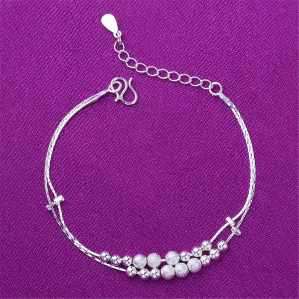 Silver-Plated Graduated Bead Double-Strand Anklet For Cheap