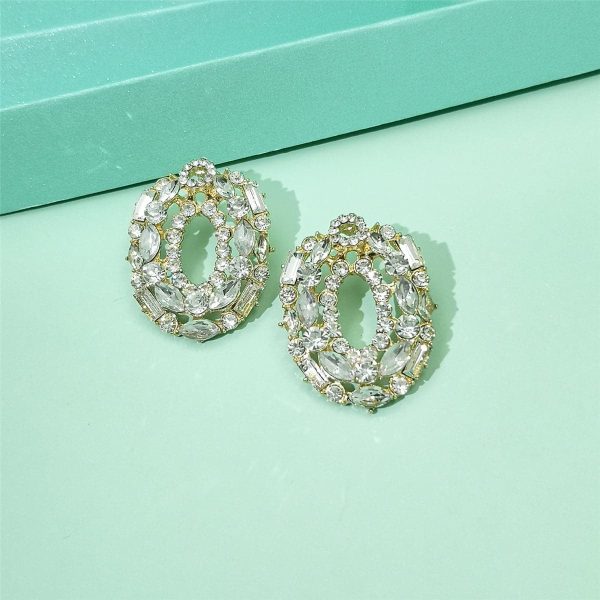 White Cubic Zirconia & 18K Gold-Plated Ova Stud Earrings For Sale