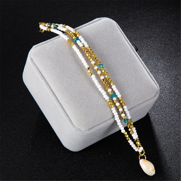 White & 18K Gold-Plated Seashell Beaded Layered Anklet Cheap