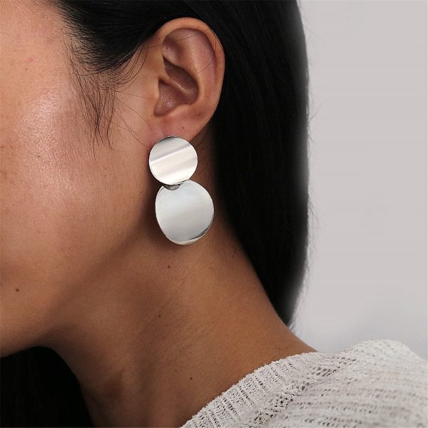 Silver-Plated Dual Circle Drop Earrings Online Sale