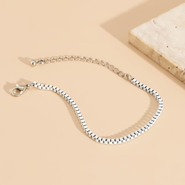 White Enamel & Silver-Plated Box Chain Adjustable Bracelet Supply