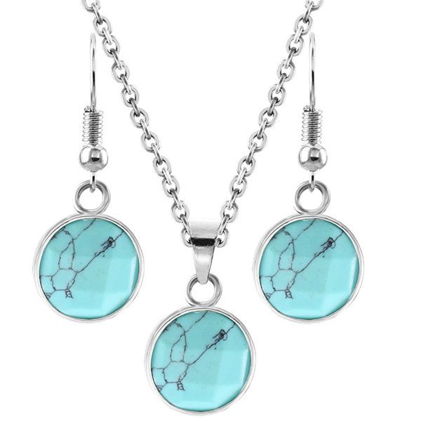 Turquoise & Silver-Plated Coin Drop Earrings & Pendant Necklace Hot on Sale