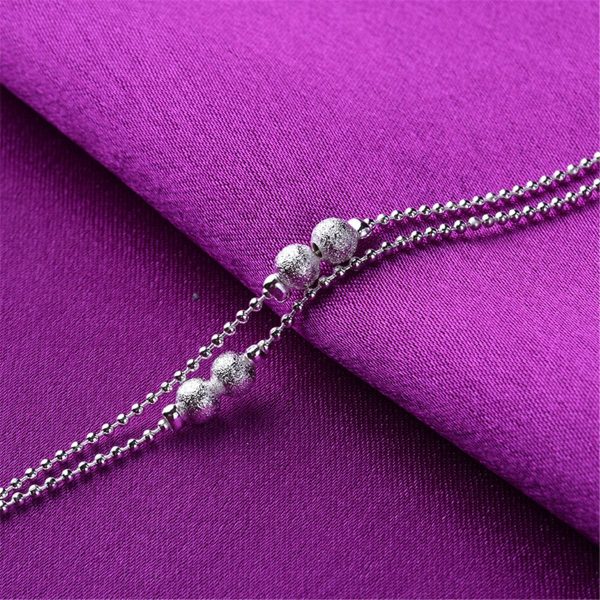 Silver-Plated Frosted Bead Double-Strand Anklet Fashion