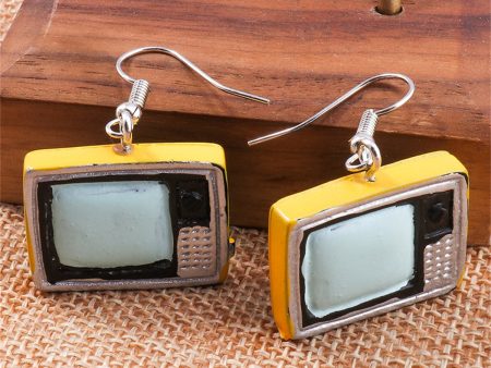 Yellow Enamel & Silver-Plated TV Drop Earrings Online Sale