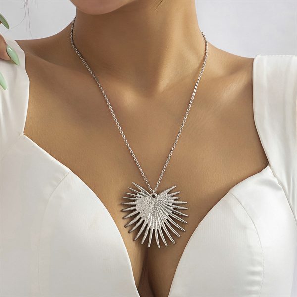 Silver-Plated Heart Burst Pendant Necklace Online Sale