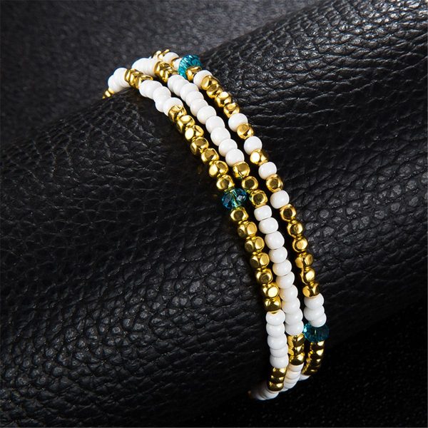 White & 18K Gold-Plated Seashell Beaded Layered Anklet Cheap