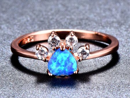 Blue Opal & Cubic Zirconia Paw Print Ring Supply