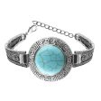 Turquoise & Silver-Plated Round Shield Charm Bracelet For Sale