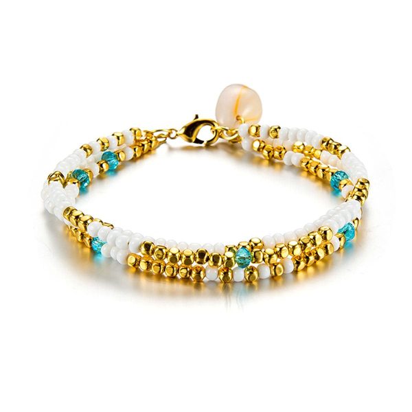 White & 18K Gold-Plated Seashell Beaded Layered Anklet Cheap