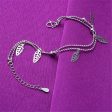 Silver-Plated Leaves Station Bead Chain Layered Anklet For Sale