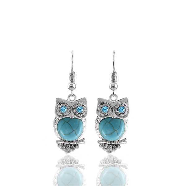 Turquoise & Cubic Zirconia Owl Earrings & Pendant Necklace on Sale