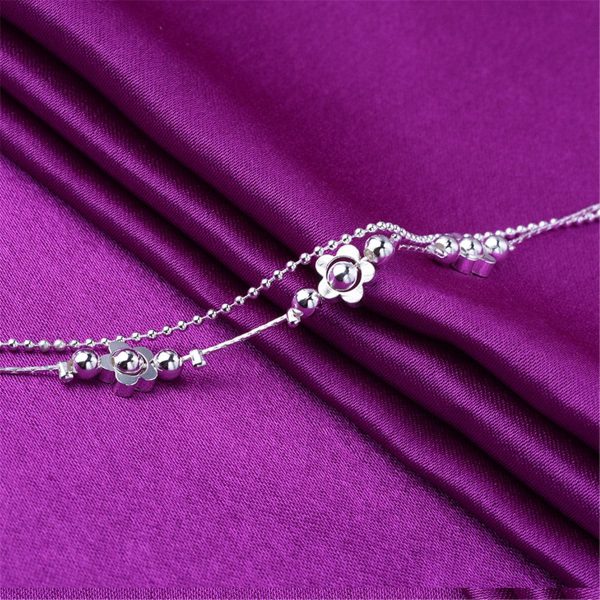 Silver-Plated Flower Station Layered Anklet Supply