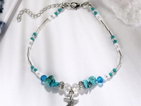 Turquoise & Acrylic Silver-Plated Beaded Starfish Charm Anklet For Discount