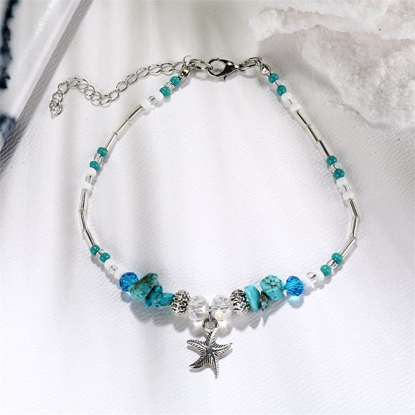 Turquoise & Acrylic Silver-Plated Beaded Starfish Charm Anklet For Discount