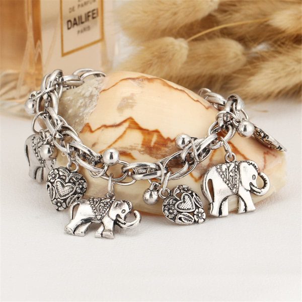 Silver-Plated Elephant Hearts Charm Anklet Online