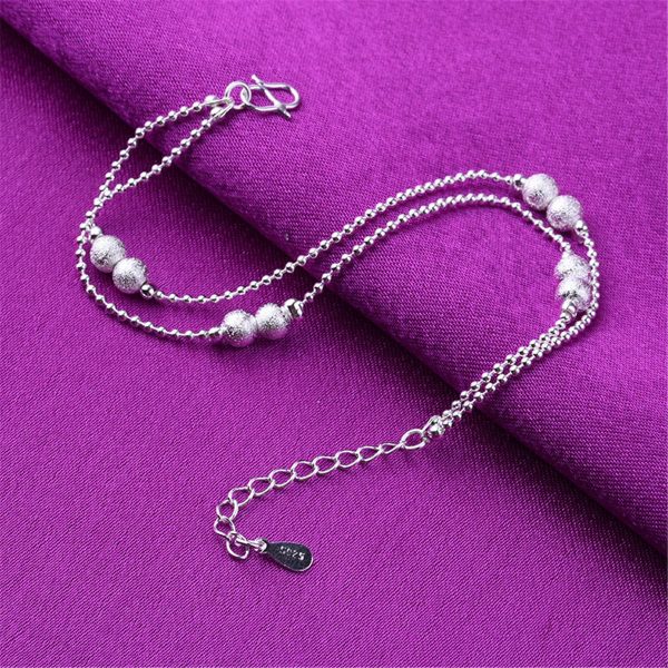 Silver-Plated Frosted Bead Double-Strand Anklet Fashion